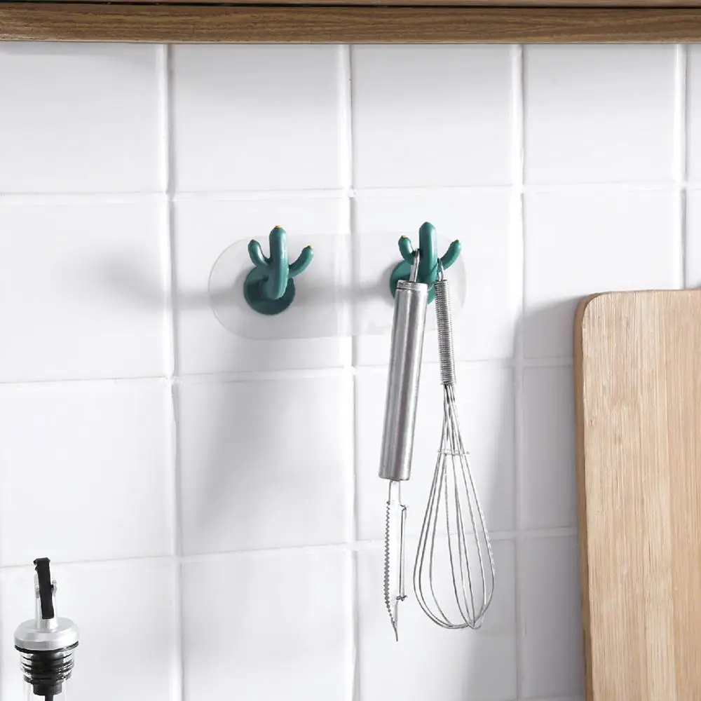 

Seamless Adhesive Hook Green Cactus Shaped Hooks Wall Hanging Clothes Wall Door Towel Bag Key Hanger Home Kitchen Bathroom Tools