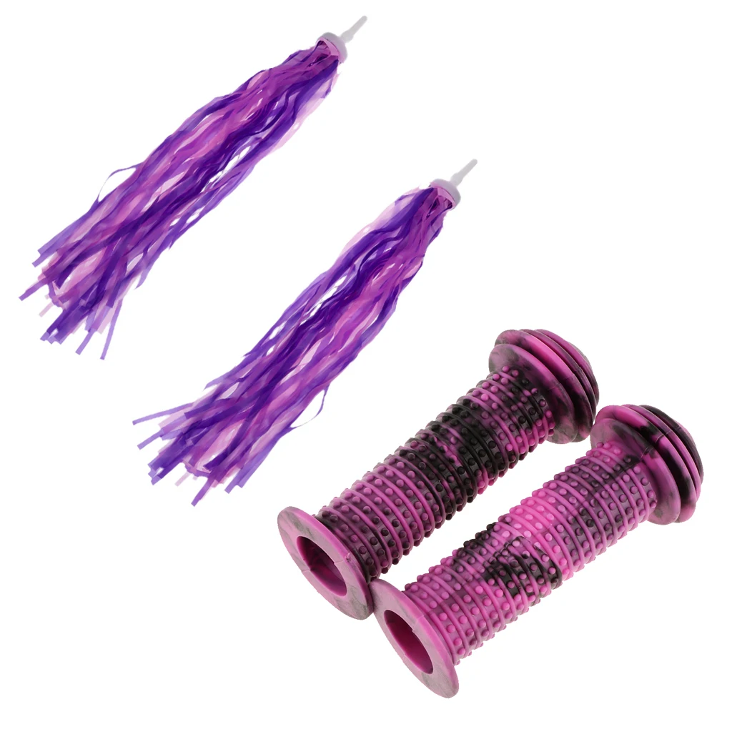 Children Rubber Bicycle Grip Kids Scooter Handle Bar Grips + Bike Handlebar Decoration Tassels Streamer For Girls Boys