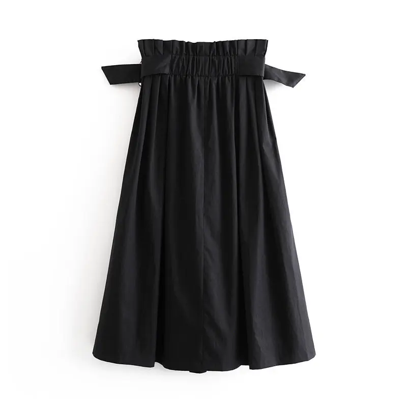 Autumn Skirts Women Solid Pleated Midi Length Skirt Elegant Female High Waist Belt A-line Skirt Casual Ladies Saias