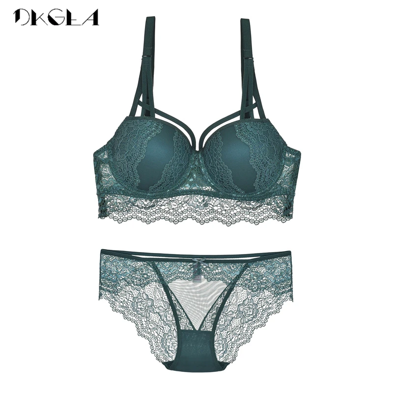 Bandage Sexy Underwear Lace Bra Set Cotton Comfortable Push Up Bras 3/4 Cup  Deep V Brassiere Gather Women Lingerie Sets Green - AliExpress