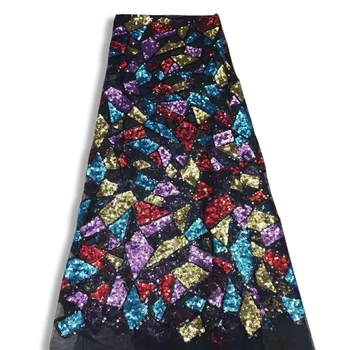

NEW African Lace Fabric French Sequins Net Lace with Sequins Fabrics High Quality African Black Tulle for Wedding Dress CJB003