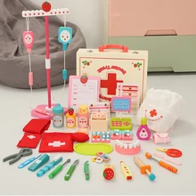 Деревянный стоматологический костюм Доктора, медицинский набор для девочек, игрушечная брошь, Детская семья, 3-6 лет