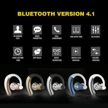 

Wireless Bluetooth 4.1 Hansfree Earphone Stereo Sports Headset Single Ear Hook Headphone VDX99
