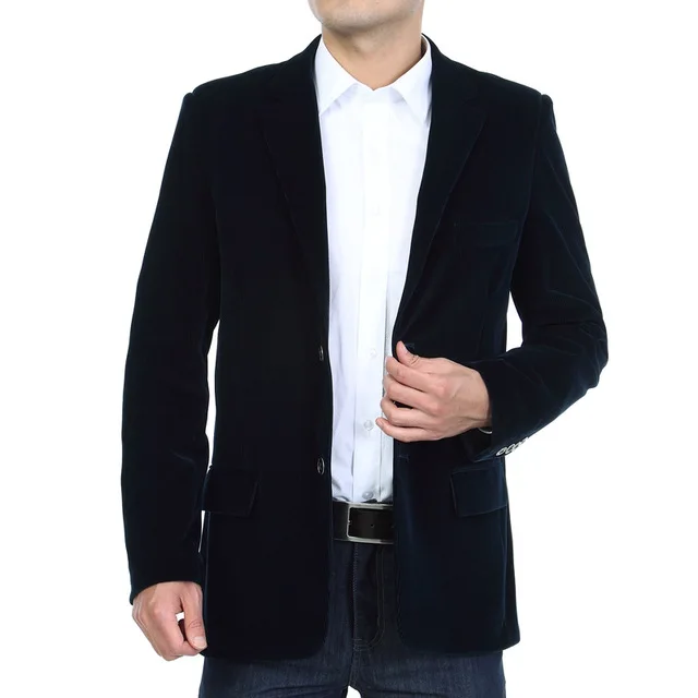 Мужские вельветовые блейзеры, осень, Мужской Блейзер, умный Повседневный пиджак, однотонный, верблюжий, черный, хлопок, деловой костюм, куртки для мужчин, офисный 4XL - Цвет: navy blue