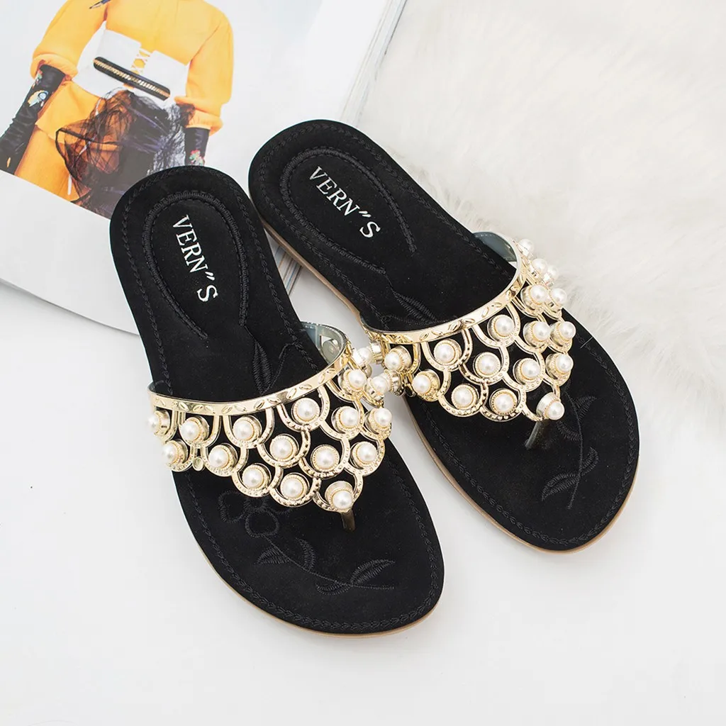 Women Slides Summer Bohemia Bling Crystal Flat Flip-Flop Beach Casual chinelos mulher pantuflas mujer pantoffels dames