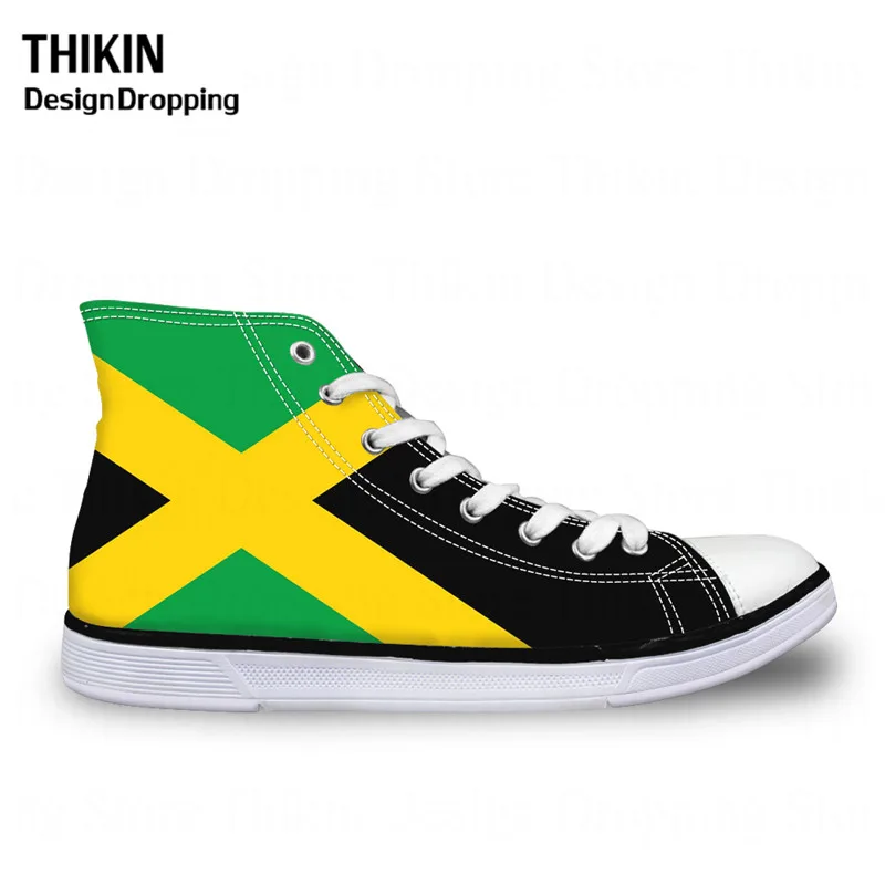 

THIKIN 2019 Fashion Jamaican Flag Printed Women Men High Top Canvas Shoes Autumn Female Casual Lace Up Flat Sneaker Custom