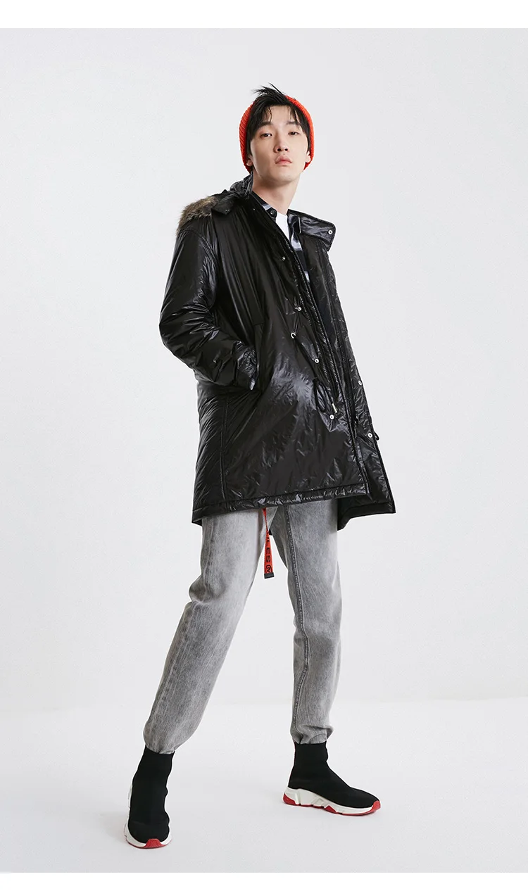 JackJones зимняя мужская с капюшоном меховой воротник Длинная Куртка теплое пальто мужская одежда 219109506