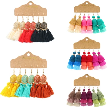 

Bohemian Colorful Fringe Tassel Drop Earrings For Women Girls Handmade Gold Metal Essential oil diffuser Earring Wedding Jewelry