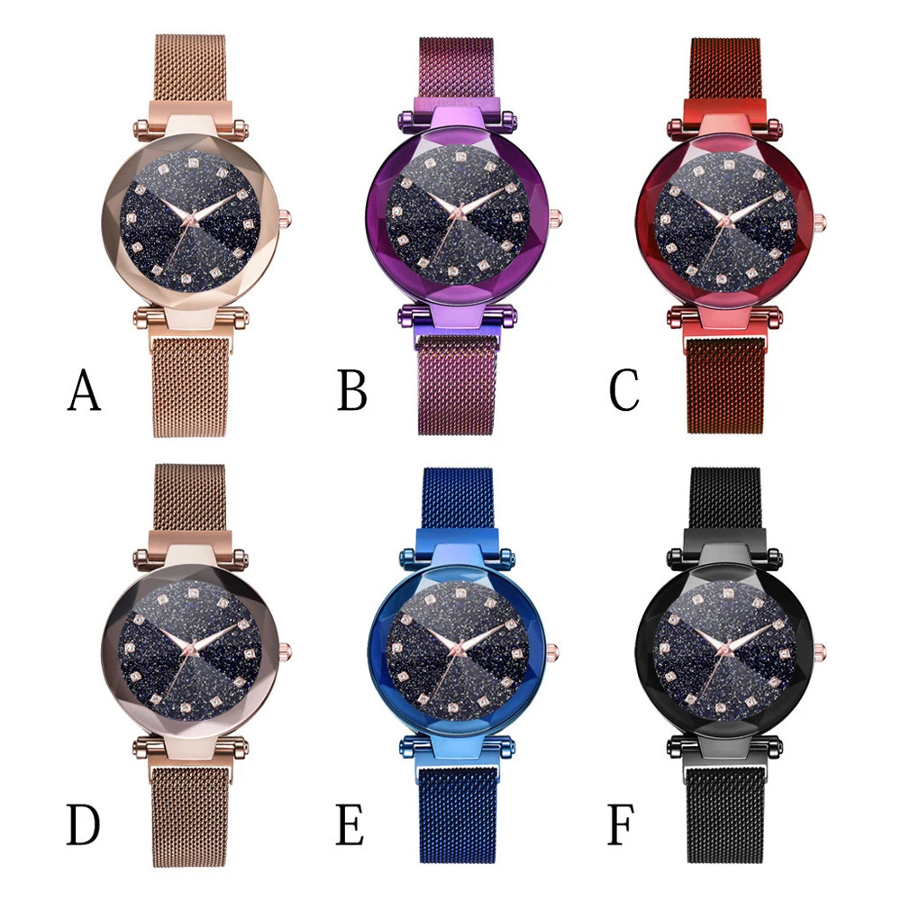 Relógio feminino visor céu estrelado, relógio de pulso fecho magnético