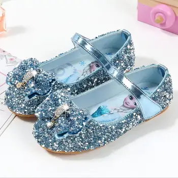 

Kids Girls Elsa Wedding Dress Shoes Children Princess Shoes Bowtie sequin Leather Shoes For Girls Casual snekaers