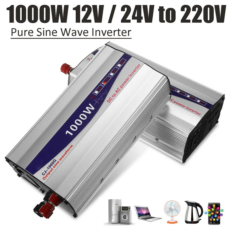 US $48.99 1set Led Display 1000w Pure Sine Wave Power Inverter 12v24v To 220v Converter Transformer Power Supply Inverter