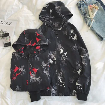 

Streetwear Men's Hooded Jackets Trends Printing Men's Coat Waterproof Black-Red Black-White M-3XL Male Jackets Coat