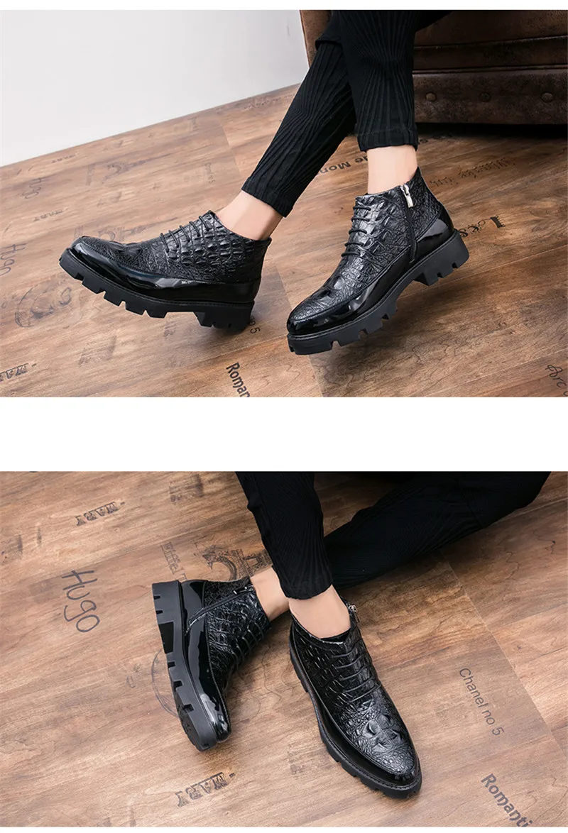 Мужские модельные ботинки черные ботинки из лакированной кожи на высоком каблуке 6 см мужские осенние новые ковбойские ботинки высокого качества на молнии сбоку для мужчин Zapatos