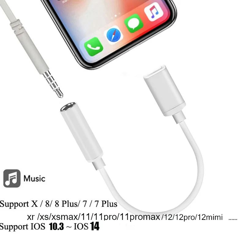 Переходник для наушников Lighting на 3 5 мм аудиокабель Aux iPhone XS IOS 14 сплиттер освещения