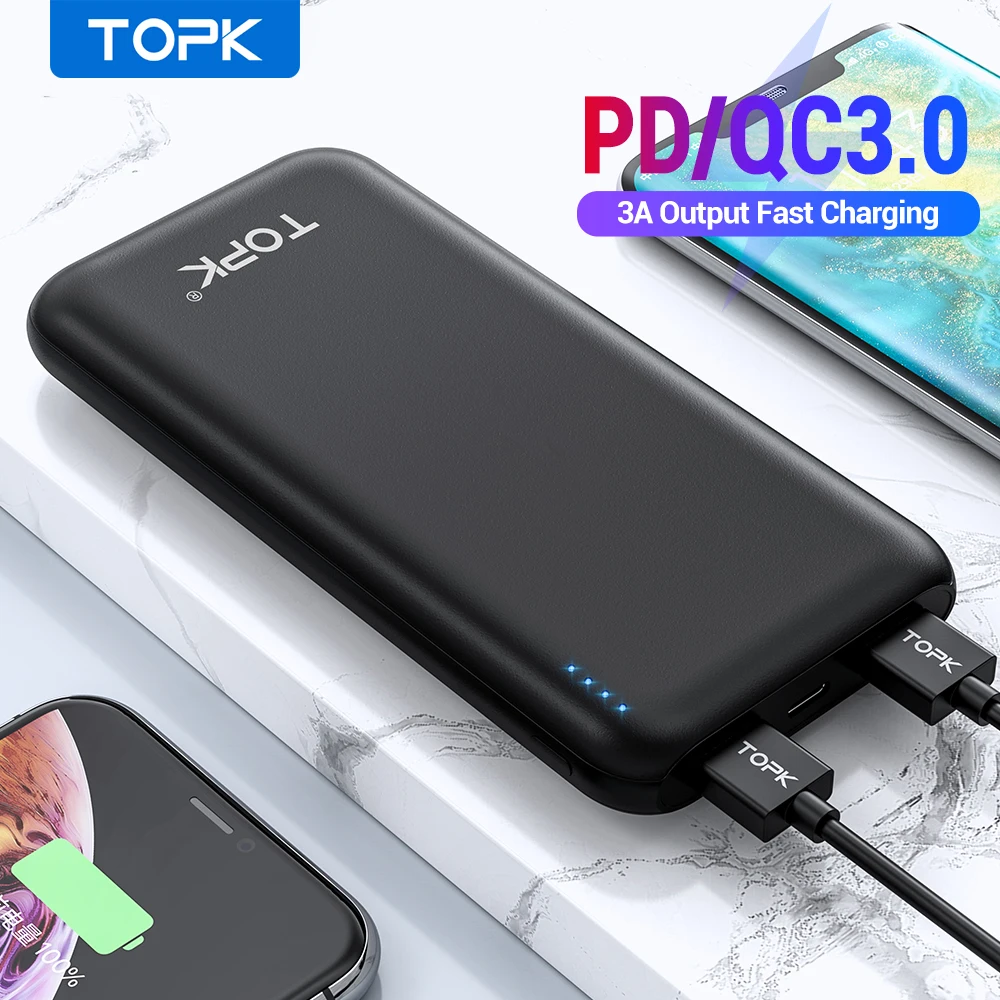 Внешний аккумулятор TOPK 10000 мАч, 18 Вт, usb type C, QC3.0 PD, двусторонняя быстрая зарядка, внешний аккумулятор для samsung Xiaomi|Внешние аккумуляторы| | АлиЭкспресс
