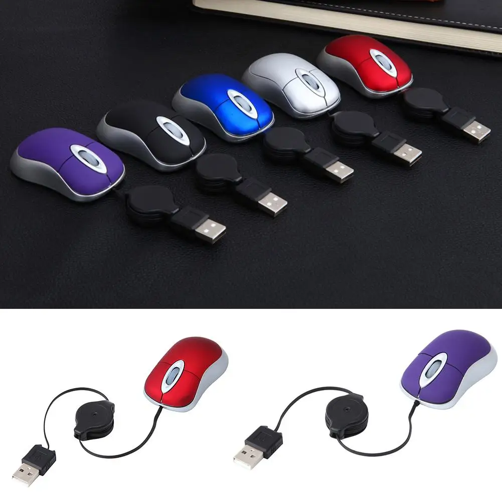 Universal Cute Telescopic 3 Keys Adjustable 1600DPI Computer Laptop USB Optical Mini Wired Mouse With Retractable Digital Cable 1