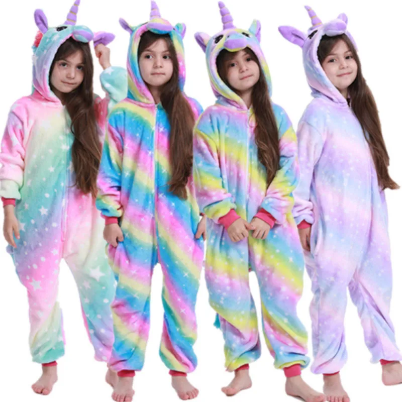 

Kigurumi Unicorn Funny Cute Pajamas For Girls Cosplay Warm Animal Onesie Kids Winter Sleepwear