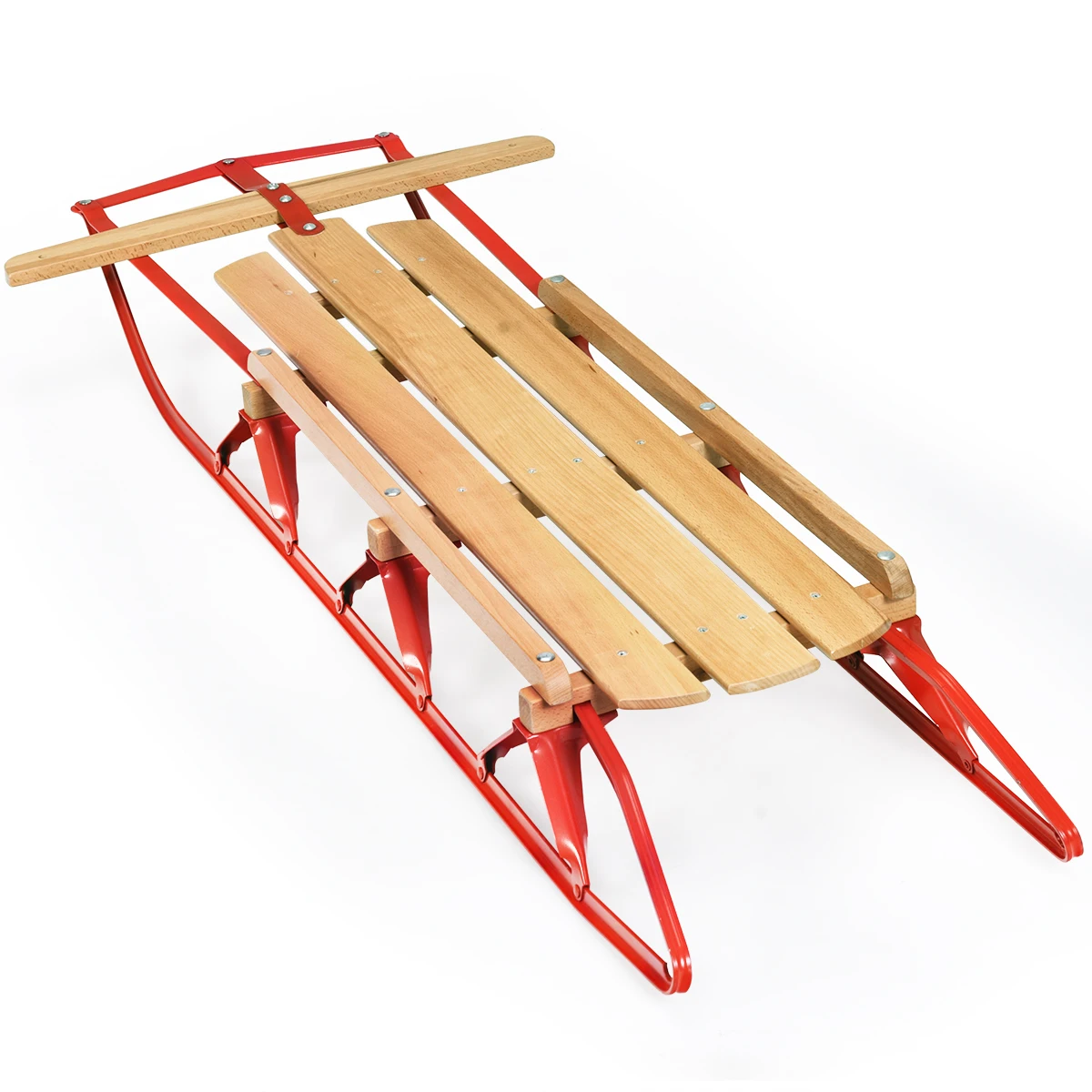 Wooden Beech Sled Sledge Classic Steel Runners Detachable Seat Kids Adults 90cm 