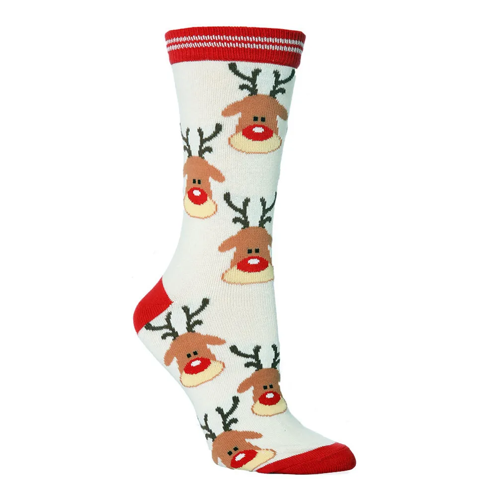 1 пара рождественских носков унисекс с милым рождественским рисунком лося, Санта Клауса, плотные носки для карнавала до середины икры OY50 - Цвет: as photo