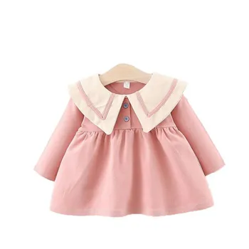 

DFXD Newborn Baby Dress Spring Long Sleeve Big Turn Down Collar Doll Dress Korean Girls Clothes Toddler A-line Dress 6M-3T New