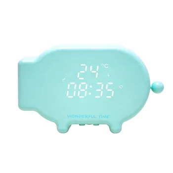 

Small Cute Time Alarm Clock Bedside Cartoon Pig Snooze Charging Sound Light Control Temperature Display Alarm Clock Bluetooth