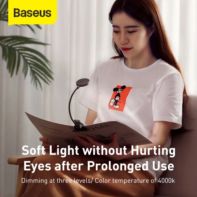 Baseus Table Light USB Rechargeable Clip-On LED Desk Lamp Flexible Mini Night Light Reading Lamp for Book Travel Bedroom