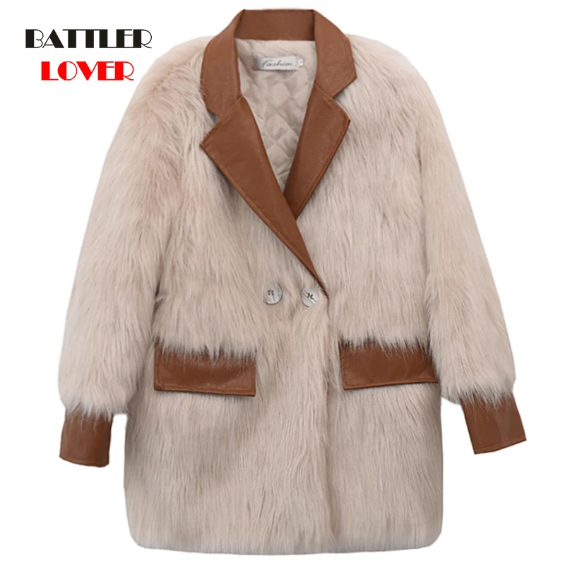 

New Winter Elegant Soft Faux Fox Fur Coat For Women 2021 Casual Warm Leather Coats Female Long Sleeve Outerwear Ladies Overcoats