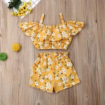 

Pudcoco Newest Fashion Summer Toddler Baby Girl Clothes Off Shoulder Ruffle Sling Crop Tops Short Pants 2Pcs Outfits Clothes