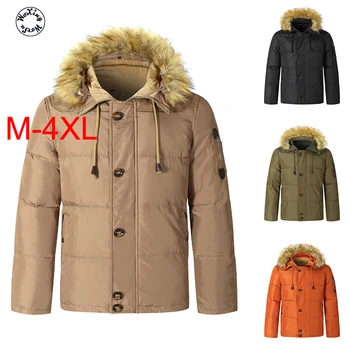 

Outdoor white down jacket European men's fur collar hooded men's down jacket autumn winter down coat M to 4XL