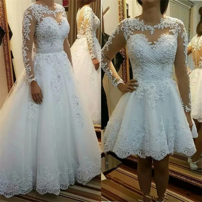 2020-New-Detachable-Train-Princess-Wedding-Dresses-Lace-Appliques-Pearls-Bridal-Dress-2-in-1-Ball
