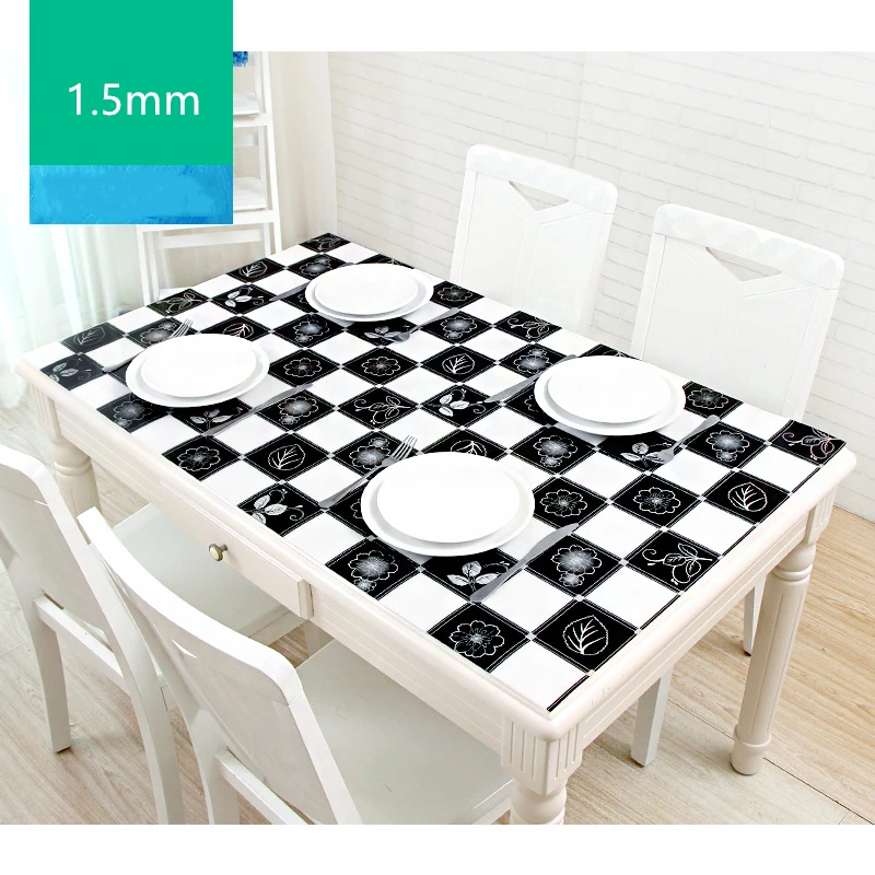 

1.5mm Geometric Figure Pastoral Style Coffee Table Table Cloth Printed Soft Glass Simple And Modern Living Room PVC Tablecloth