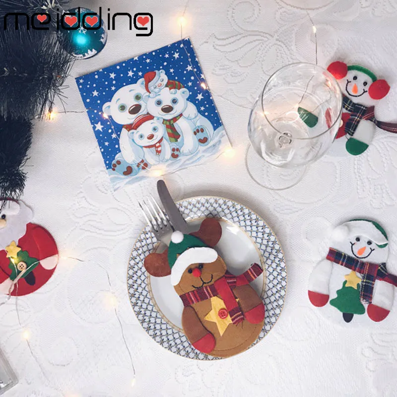 

4PCS Christmas Knife Fork Cutlery Set Non-Woven Fabric Bag For Merry Christmas Party Tableware Deor Knife Fork Bags Decorations