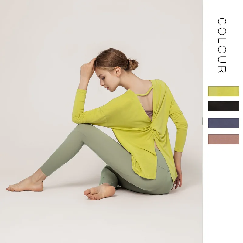 Solid color beauty back split  jacket women's new long sleeve quick-drying exercise running women's fitness clothing