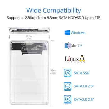 

TISHRIC Transparent Plastic USB3.0 External HDD Case 2TB Hard Drive Optibay 9.5 mm SATA Mobile Hard Disk Box 2.5 inch HDD Caddy