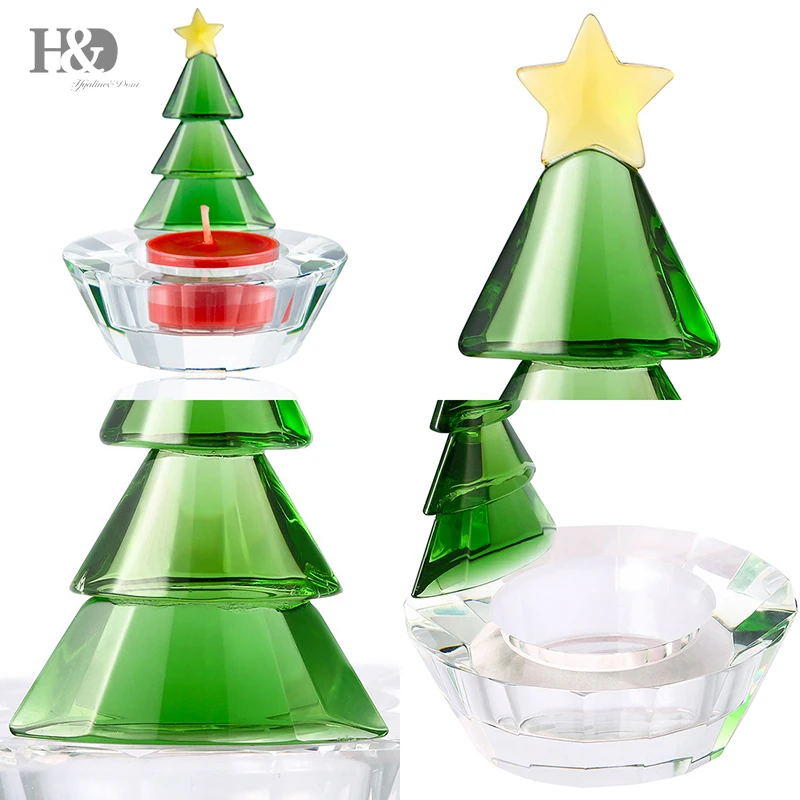 H& D Волшебная зеленая Рождественская елка, кристальная фигурка, подсвечник, чайный светильник, подсвечники, рождественский подарок, домашний Свадебный декор
