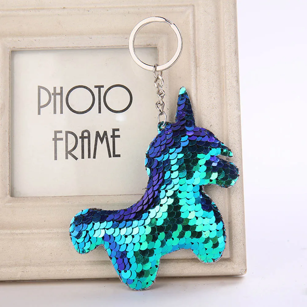 Green Unicorn Блестящее блестящее кольцо для ключей с русалочкой и единорогом, подвесная Елочная игрушка с сердечком, мягкий брелок для ключей, сумка для автомобиля, подвесной брелок - Цвет: Green Unicorn