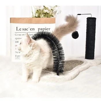 

Cat Arch Self Groomer Massage 2 in 1 Cat Scratching Post Hanging Toy and Heavy Base Pet Puppy Scratcher Toys Fur Grooming Brush