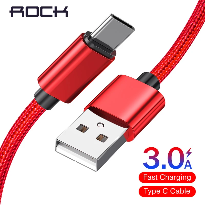 Rock usb type C кабель для samsung huawei Oneplus Быстрая зарядка 3A type-C кабель для зарядки мобильного телефона Дата USB C кабель для Xiaomi