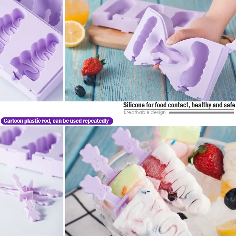 Silicone Ice Cream Mold Reusable Ice Cubes Tray Freeze Popsicle Mold Christmas Decor DIY Ice Cream Maker Tool With 50 Wood Stick