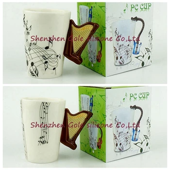 

120pcs/lot Harp Ceramic Cup Personality Music Note Milk Juice Lemon Mug Coffee Tea Cup Christmas New Year Gift