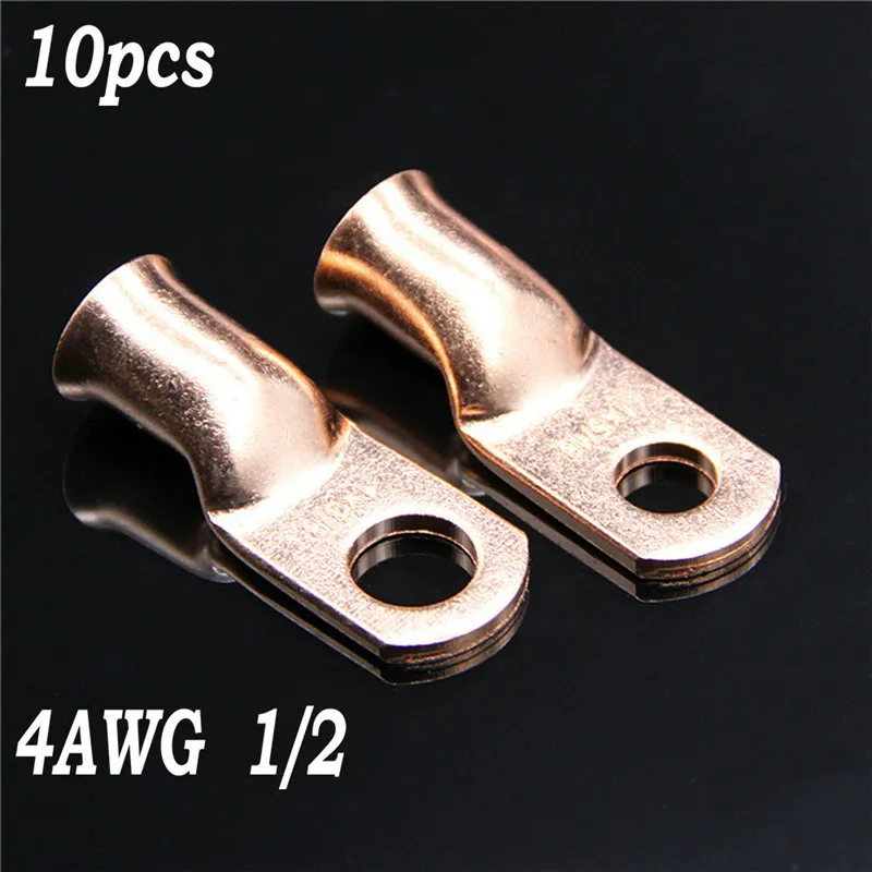 

10pcs Wire Ring Terminal Copper 4 AWG Gauge 1/2 Connectors Car Audio Terminals