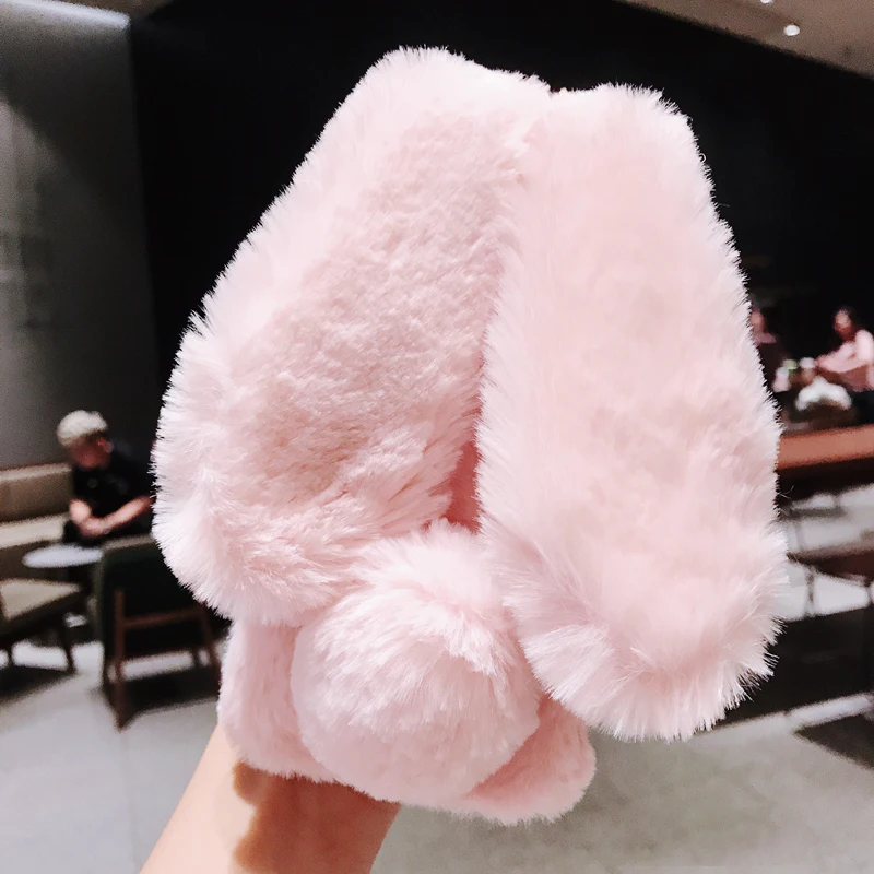 

HAO-JIE Hairy Cute Rabbit Animal Case For iPhone XS MAX XR Soft Phone Back Cover Case Shell Capa A variety of color phone cases