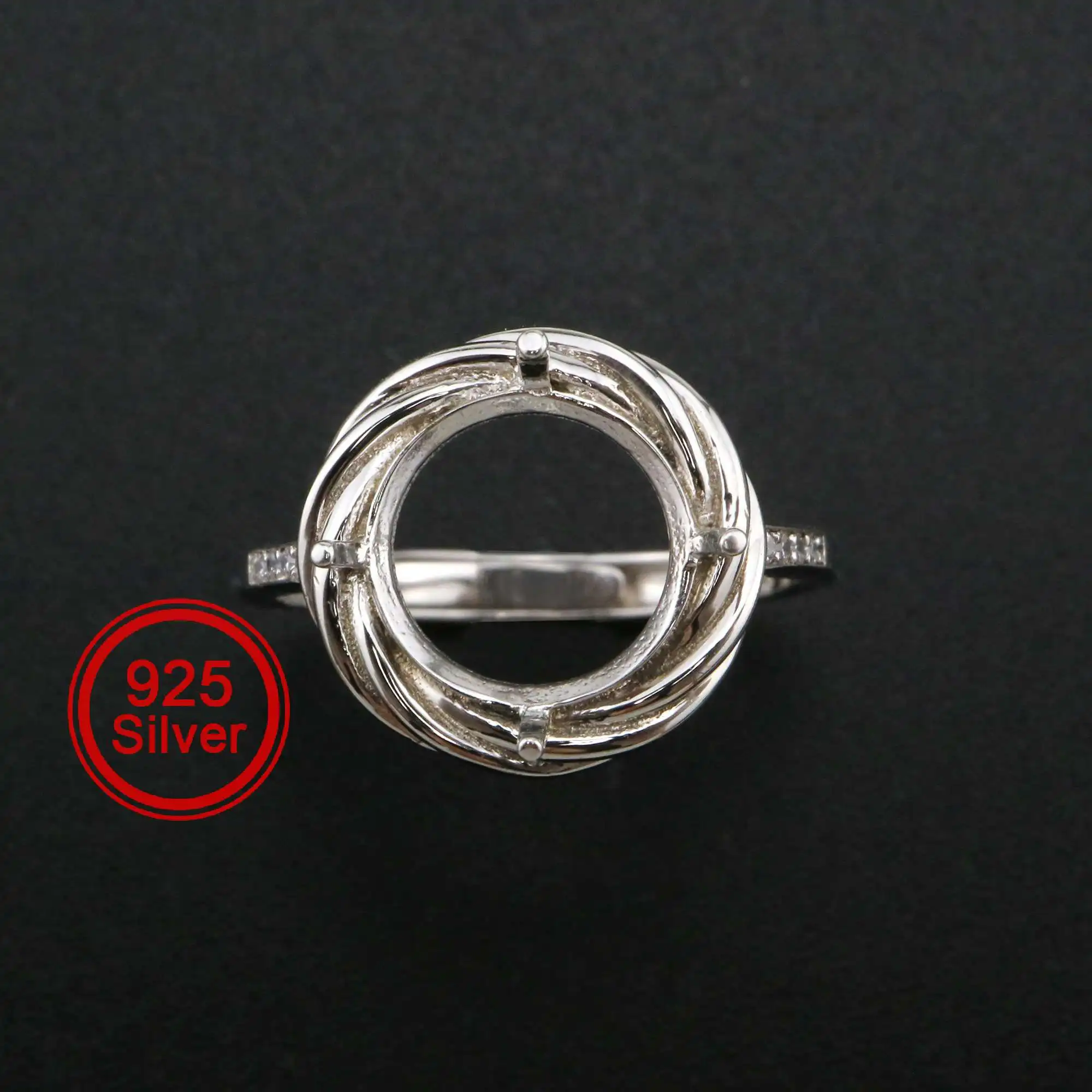 

10MM Round Prong Ring Settings Solid 925 Sterling Silver DIY Adjustable Ring Bezel for Gemstone 1212068