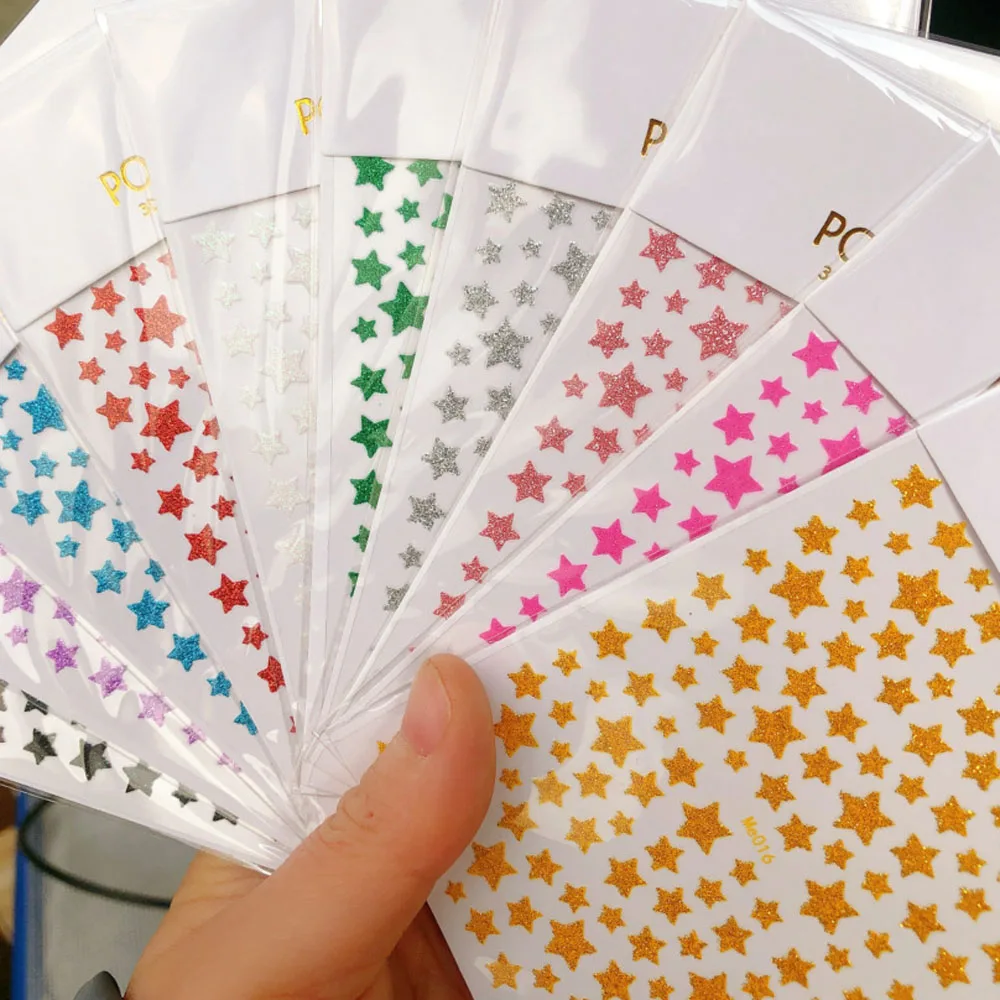 

1 Sheet Colorful Pentagram Collection Nail Art Sticker Self-Adhesive Glitter Star Sliders Nail Decorations 10 Colors Nail Decals