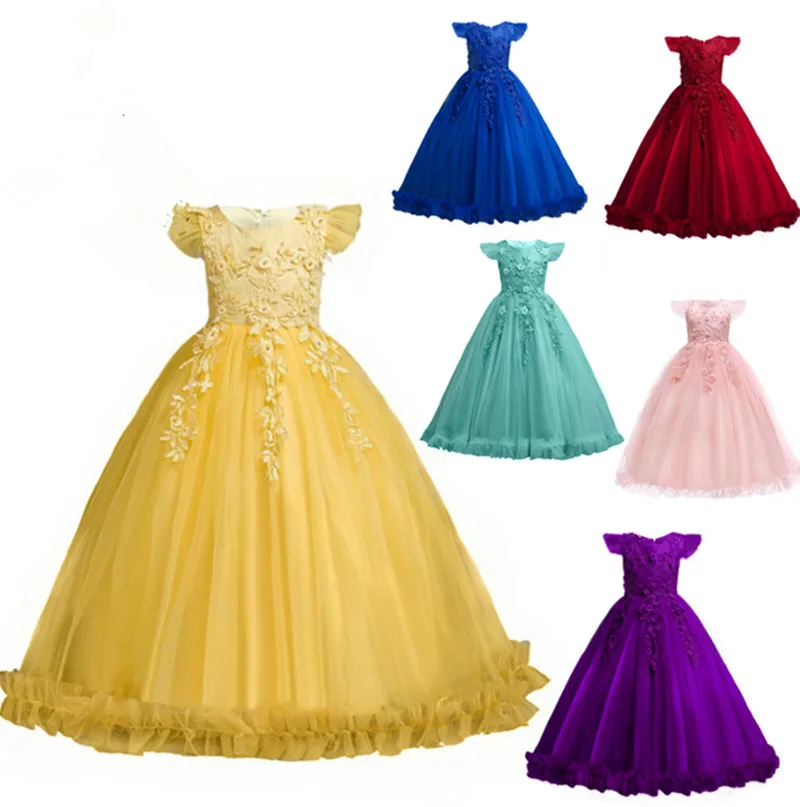 Нарядное платье принцессы для девочек длинные вечерние платья с короткими рукавами и цветочным рисунком для девочек Одежда для маленьких детей на выпускной, свадьбу, возраст от 3 до 14 лет