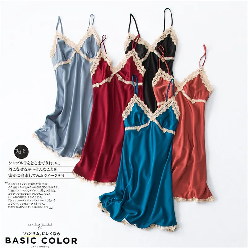 Women's Sexy Lingerie Silk Nightgown Summer Dress Lace Night Dress Sleepwear Babydoll Nightie Satin Homewear Chest Pad Nightwear women lingerie,women lingerie set,women nightgowns,women nightdresses,sleeping dress