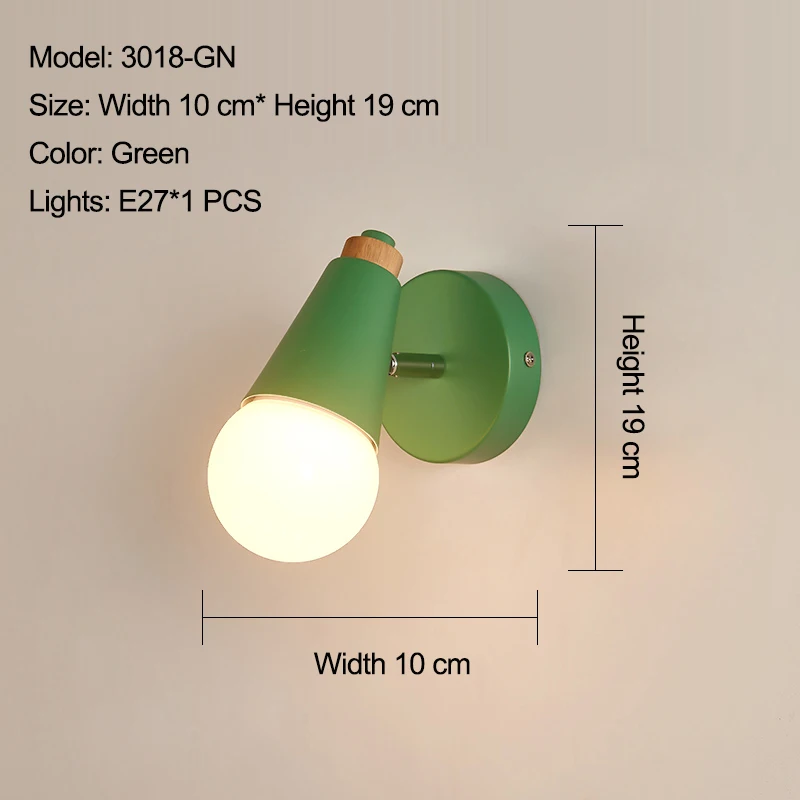 Современный настенный светильник в виде макарон, железный Деревянный Зеркальный светильник, прикроватный светильник для спальни, внутреннее освещение, E27 светильник, ретро светодиодный настенный светильник, скандинавский стиль - Цвет абажура: 3018 green