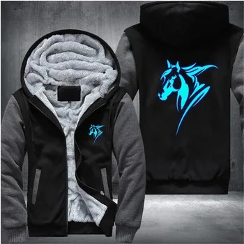 

Horse Face Glowing Mens Fleece Winter Hoodies Casual Sweatshirts 2020 Hoody Zipper Jackets Sportswear Thicken Warm Outwear