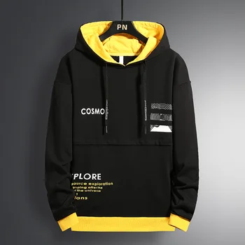 

Elastic Force Men's Male Fund Split Joint Hoodie Even Hat Concise Nothing Bag Letter Printing Japanese-style