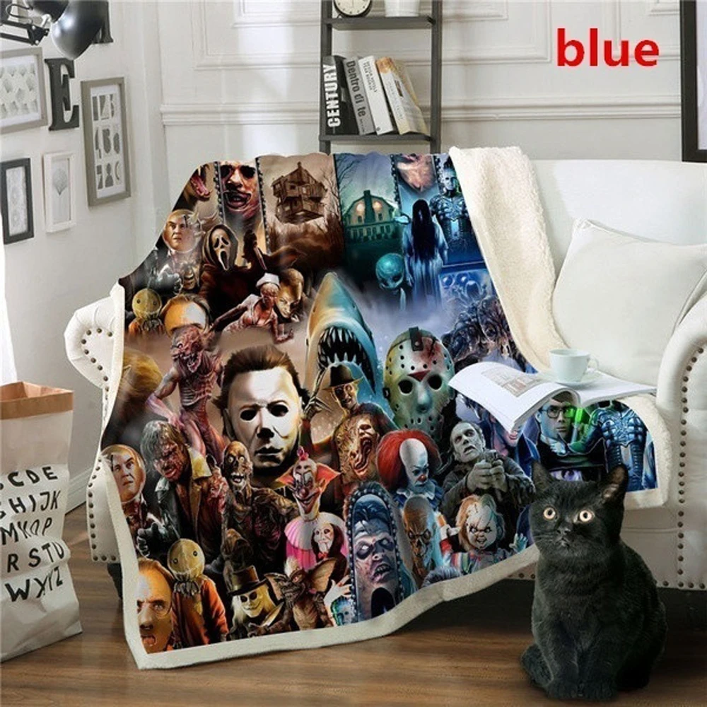 

Plstar Cosmos Halloween Fleece Blanket horror movie Scream Team Zombie brid Blanket 3D print Sherpa Blanket on Bed Home style-8